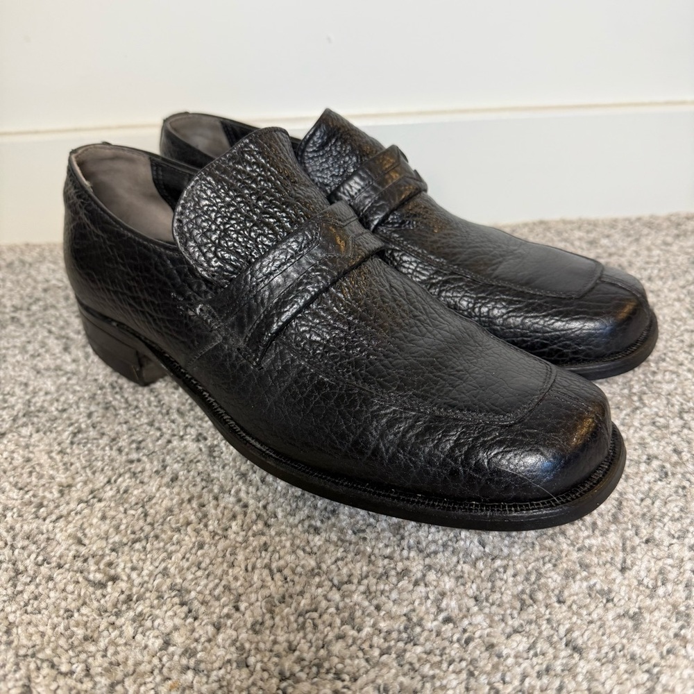 Vtg Stuart McGuire Black Genuine Sharkskin Leather Dress Loafers Men 485 US 8.5